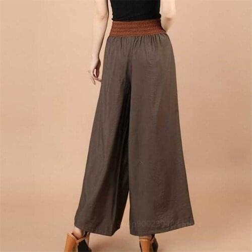 Large Size Cotton Linen Soft Wide Leg Pants Traditional Chinese Clothing for Women Casual Loose Elegant High Waist Kung Fu Hanfu