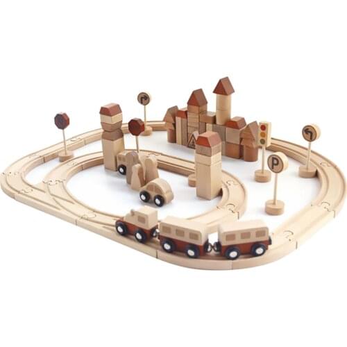 Wood Train Set Toy with Accessories and Wooden Tracks for Kids Ages 18 Months and Up