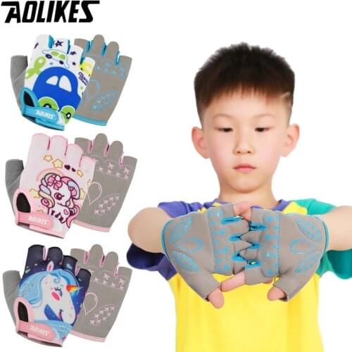 AOLIKES Kids Cycling Gloves Half Finger Skate Child Mountain Bike Bicycle Gloves Sports Gloves for Boys and Girls Children