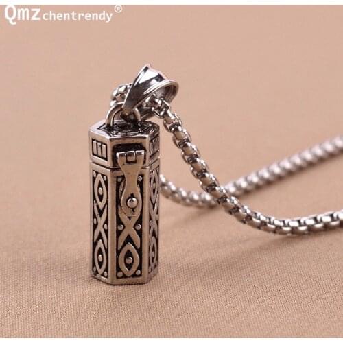 Ancient Engrave Ash Box Pendant Jewelry Pet Urn Cremation Memorial Keepsake Openable Put In Ashes Holder Capsule Chain Necklace