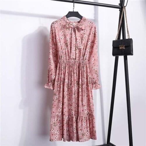 Elegant Floral Print High Waist Plus Size Long Sleeve Dress Women Streetwear Vintage Fresh And Sweet Casual Beach Dresses