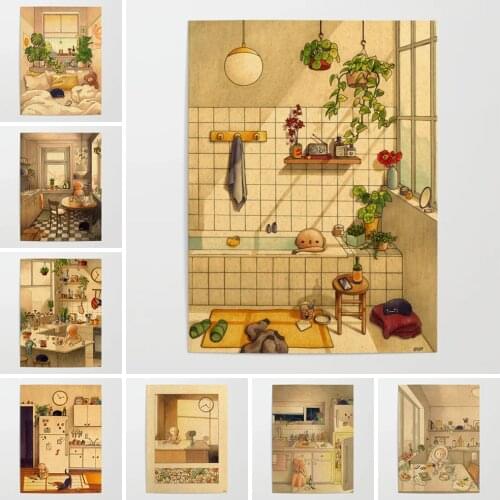 HD Prints Painting Clock Modular Bathroom Pictures Plant Canvas Wall Art Home Decor Anime Bedside Background Poster Framework