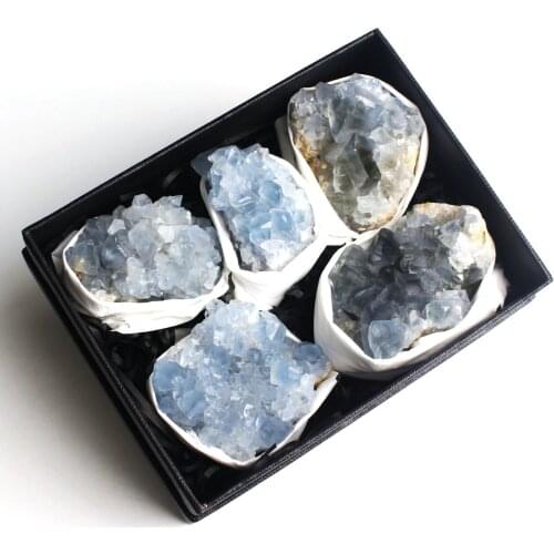 Natural Crystal Cluster Celestite Geode Chakra Rockstone Rough Mineral Specimen Healing Collection Home Decor