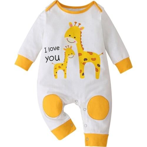 Newborn Infant Baby Boy Girl Clothes Cartoon Giraffe Print Letter Patch Romper Jumpsuit 3 6 9 12 18 Months pijama bebe invierno