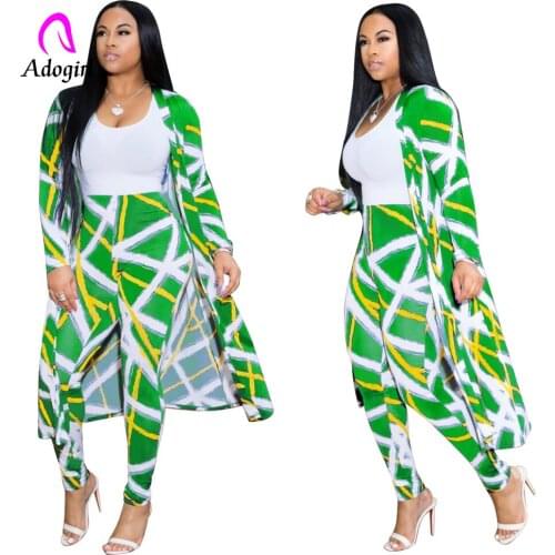 Adogirl 2 Pieces Set Sexy Autumn Women Set 2019 Female Tops Floral Print Long Sleeve Cardigan Bodycon Stripe Elastic Waist Pants