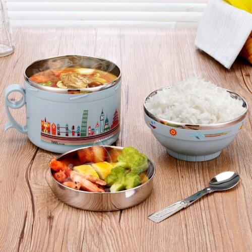 Stainless Steel Food Storage Container with 3 Stackable Round Bowls Lid of Food Saver with Carry Handle for Bento Box