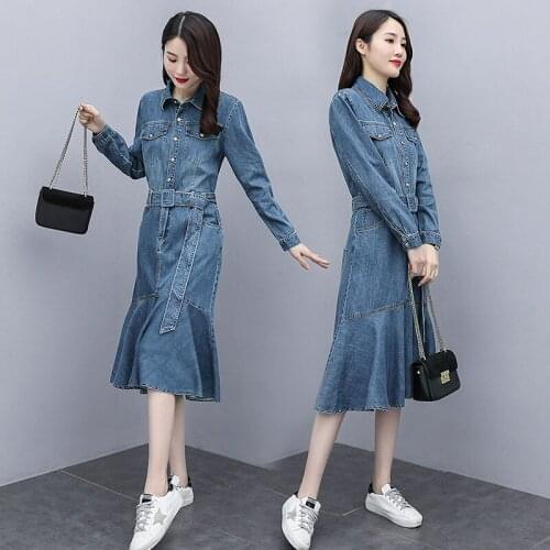 Korean Denim dress autumn new fashion long skirt Dress Female Pastel vestidos de festa womens clothing