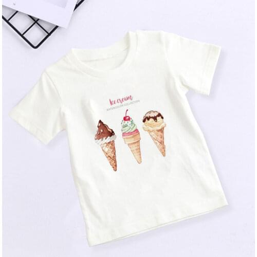 Summer Kids Clothes Kawaii Unisex Ice Cream World Printed Cartoon T Shirt Baby Boy Clothing 2 3 4 5 6 7 8 9 Years Girls T Shirts