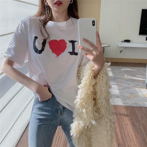 Summer Fashion Shirt I Love You Graphic T Shirt Women Tops Base O-neck White Funny Girls Tshirt