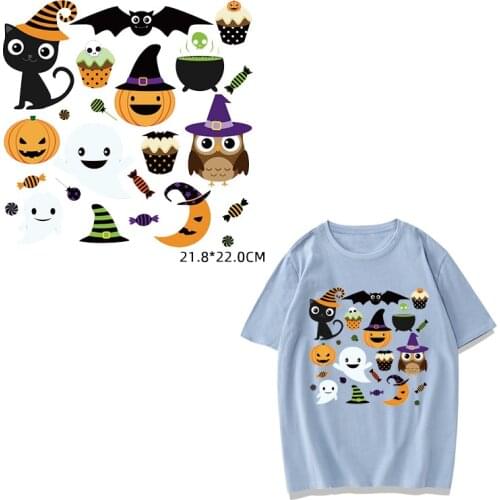 Cute Small Animal Halloween Party Skull Patch for Clothing Sticker Children Boy Girl DIY Patches T-shirt Heat Transfer Vinyl F