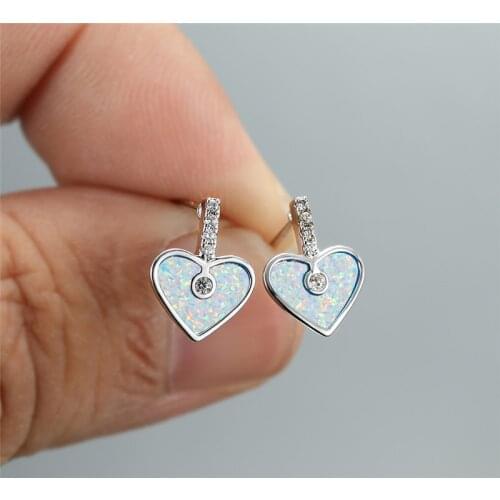 Fashion Female White Blue Opal Heart Earrings Small Round Zircon Stud Earrings Rose Gold Silver Color Wedding Earrings For Women