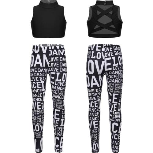 Fashion Kids Girls Sports Suit Ballet Dance Outfits Sleeveless Sport Vest Crop Top Fitness Leggings Pants Workout Sports Clothes