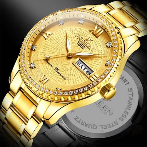 2020 Top Brand Luxury Diamond Quartz Wrist Watch All Gold Steel Waterproof Quartz-watch Erkek Kol Saati Dual Calendar Watch Men
