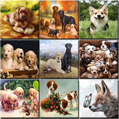 Picture By Number DIY Kits Acrylic Paint Drawing Animals Dog Canvas With Framed Painting Coloring By Numbers Decor Adults Kits