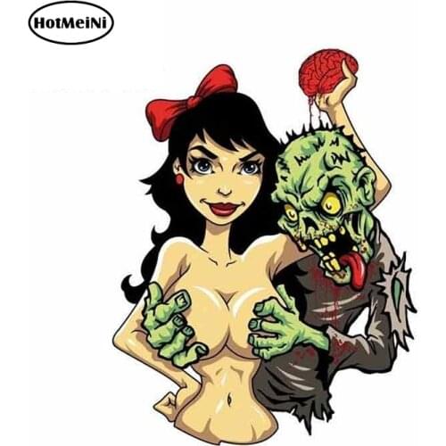 HotMeiNi 13cm x 10cm Cartoon Car Sticker ZOMBIE WITH SEXY GIRL HELMET LAPTOPCAR BUMPER MADE IN USA DECAL STICKER