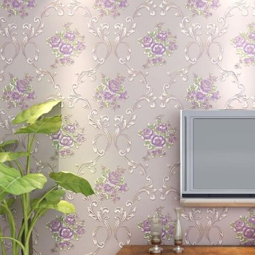 Floral Wallpaper Modern Pastoral 3D Purple Flowers Wall Sticker Living Room TV Sofa Bedroom Home Decor Background Wall Paper 3 D