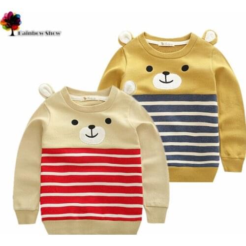 New Children Clothing Boys Autumn and Spring Terry Cotton Long-sleeved Bear Design Colorful Striped Children Sweatershirt