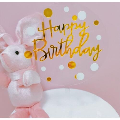 New Happy Birthday Acrylic Cake Topper Gold Blue Dots Cake Topper For Baby Shower Kids Girls Birthday Party Cake Decorations