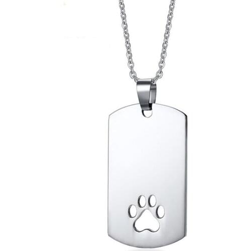 Stainless Steel Pet Paw Print Dog Tag Pendant Necklace Jewelry Gift For Him with Chain