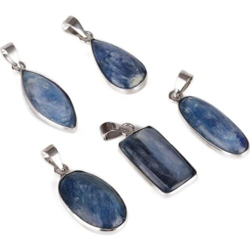 5PCS Different Size Blue Stone Pendant for Necklace Making Triangle Round Square Egg Drop Shape Pendants Jewelry Accessories