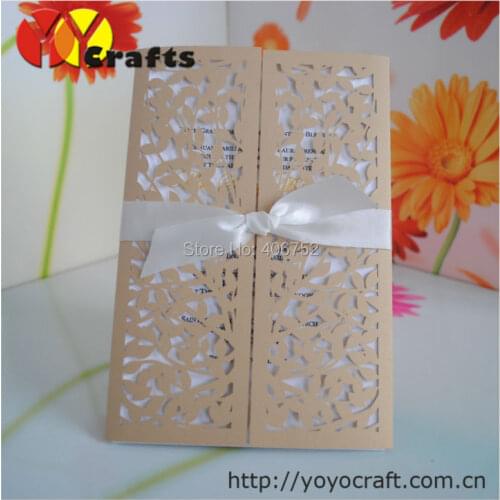 Filigree design wedding party invitation cards,laser cut wedding invitation cards with ribbon