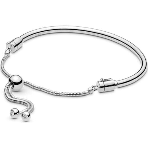 2019 New 100% 925 Sterling Silver Sliding Bangle Bracelet Bangle Fit Europe Women Fashion DIY Charm Bead Jewelry Gift