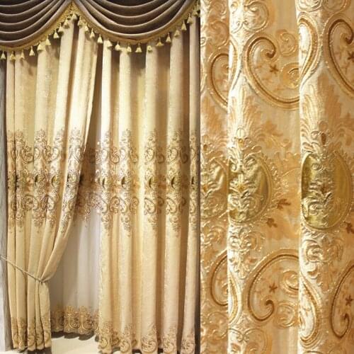 Champagne Yellow European Style Living Room Chenille Embroidered Curtains Custom-made Study Bedroom Floating Window Screens