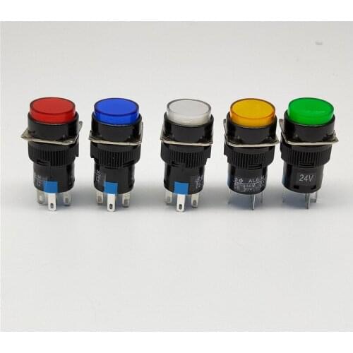 16mm DC 6V 12V 24V 220V LED Push Button Switch Blue Green Red Yellow White lamp Self lock / self reset push button