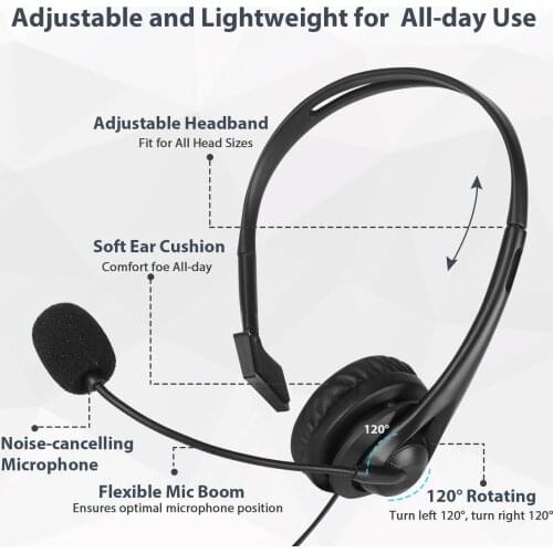 USB Headset with Noise Cancelling Microphone Chat for PC Laptop Call Center Use