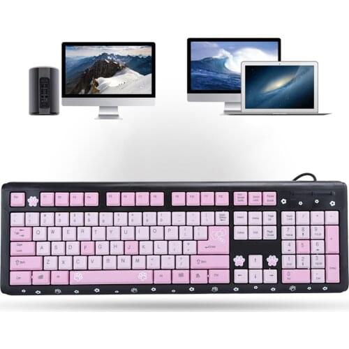 Keyboard USB Wired Ultra‑Thin Cute Pink Cartoon For Home Business Office Laptop Computer Universal Gaming Keyboard(Wired)
