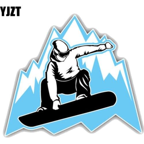 YJZT 12.7CM*11.1CM Snowboarder Mountain Jumping PVC Motorcycle Car Sticker 11-00347