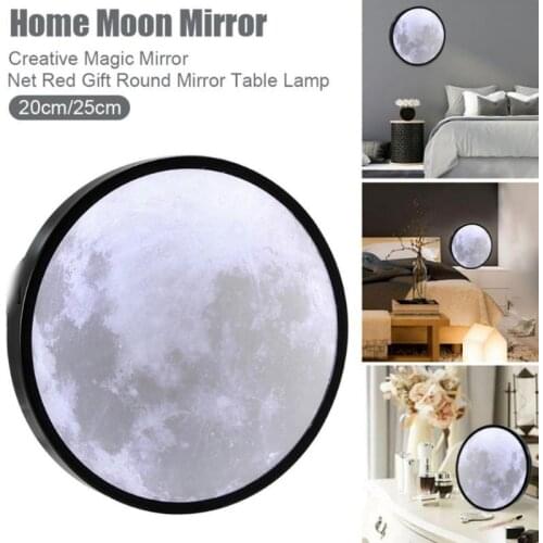 Moon Makeup Mirror Lamp Wall-mounted Led Art Table Decoration Lamp Usb Rechargeable Round Makeup Mirror Night Light 2 In 1
