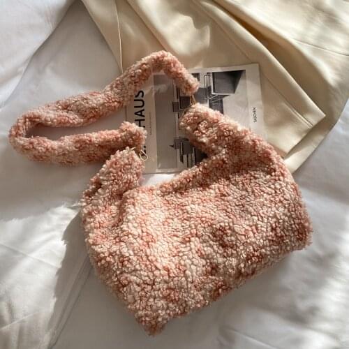 Women Tote Bag Autumn Winter Cashmere Bucket Fashion Hasp High-capacity Shoulder Bags Handbag Korean Ladylike Women Bag Sweet