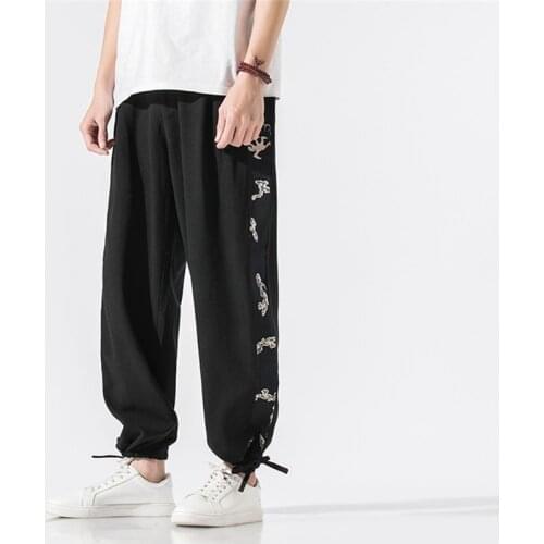 2020 Plus Size Casual Men Pants Korean Style Dragon Print Cotton Loose Elastic Waist Trousers Harem Pants Men M-5XL Streetwear