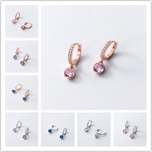 WANTME Genuine 925 Sterling Silver Minimalist Pave Round Zircon Tassel Ear Buckle for Fashion Women Korean Chic Jewelry Earrings