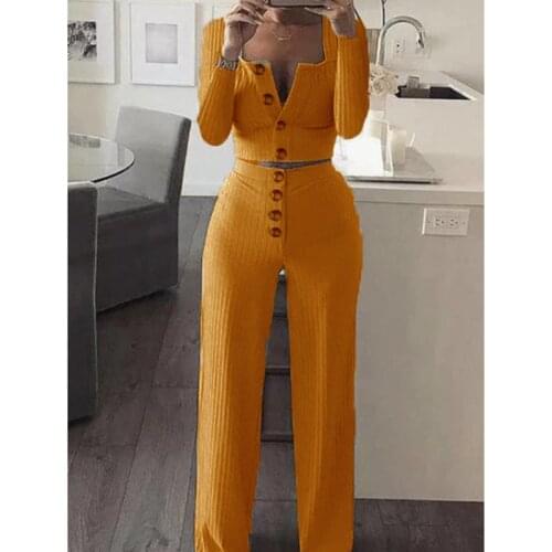 Womens New Tracksuit Long Sleeve Cardigan Slim Buttoned Casual Suit Sexy Leggings Sport Women Fitness 2 Piece Set Gym Clothing