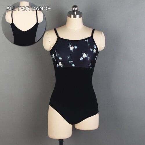 All For Dance 2019 New Black Cotton Lycra Ballet Dance Leotard With Floral Printed Women Ballet Dance Wear
