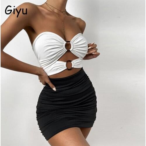 Giyu Summer Strapless Backless Dress Women 2021 Club Party Sexy Bodycon Vestidos Casual Elegant Hollow Out Ruched Mini Dresses