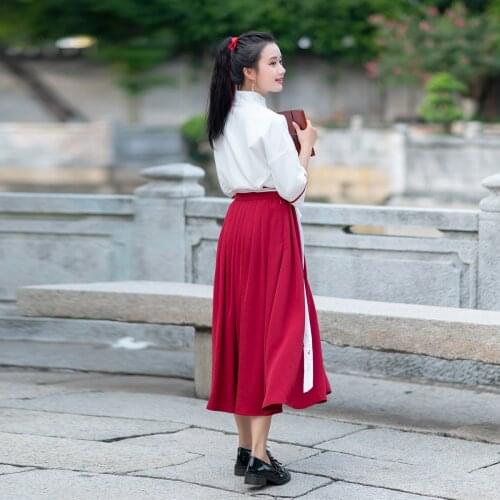 Chinese National Style Woman Hanfu Dress Floral Embroidery Folk Dance Costume Ancient Red Clothin Kung Fu Uniform