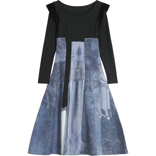 Printed Dress Female 2021 Spring Vintage Slim High Waist Sexy Split Elegant A-Line Long Dress Women