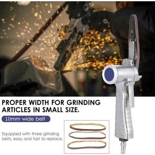 10MM Metal Pneumatic Air Belt Sander Machine with 1/4-Inch Air Inlet Pneumatic Belt Sander Pneumatic Polishing Machine Grinding