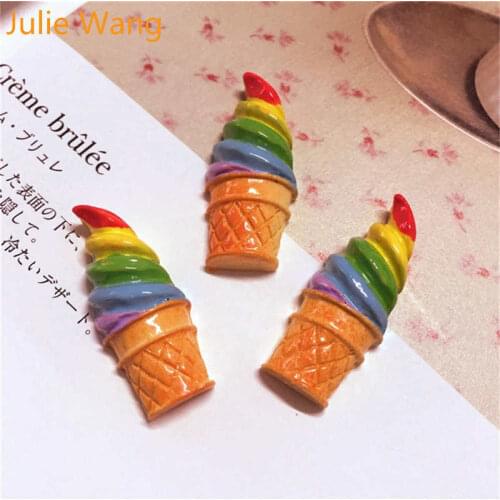 Julie Wang 10PCS Resin Rainbow Ice Cream Slime Charms Artificial Food Pendant Jewelry Making Accessory Table Decor Prop