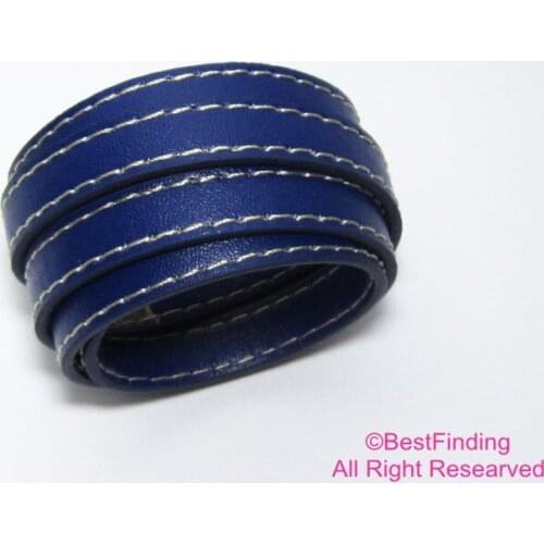 10x2mm Blue leather cord Stitched 10mm flat leather cord stitch leather