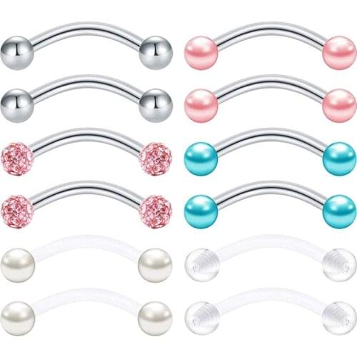 14G Curved Barbells Tongue Rings Long Nipplerings Belly Ring Snake Eyes Piercing Stainless Steel Body Jewelry 14mm 16mm Barbell