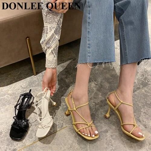 2021 Fashion Ankle Strap Sandals Summer Shoes Women High Heel Dress Pumps Brand Narrow Band Gladiator Sandal Zapatillas De Mujer