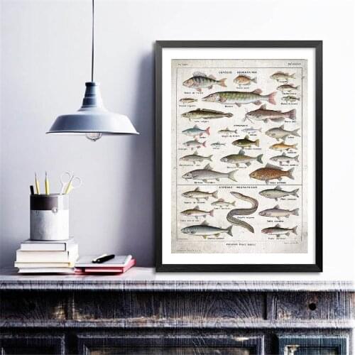 Abstract Fish Vintage Poster French Version Office Wall Art Picture Canvas Painting Prints France Home Decoration No Frame