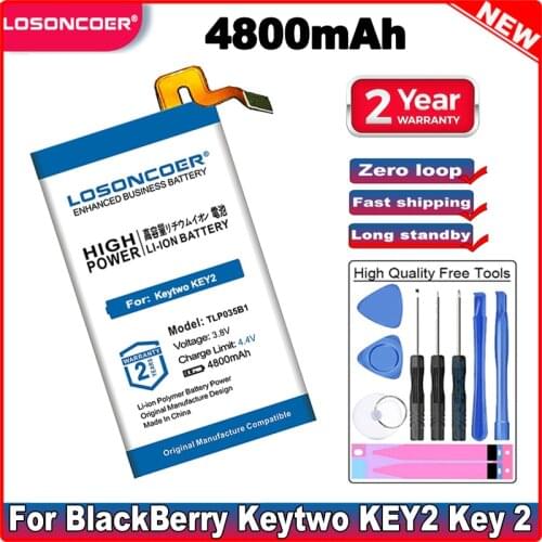 LOSONCOER 4800mAh TLP035B1 Good Quality Battery For BlackBerry Keytwo KEY2 Smartphone Free tools Stand Holder Stickers