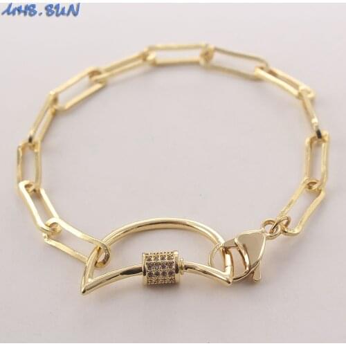 MHS.SUN Gold Color Moon/Star Zircon Paved Pendant Chain Bracelets Fashion Women/Girls Mosaic Zircon Chunky Chain Bracelets