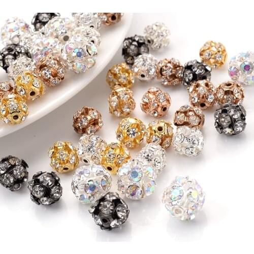 30pcs Colorful Rhinestone Loose Spacer Beads Round Metal Crystal Bead for Jewelry Making DIY Bracelet Accessories 6/8/10mm