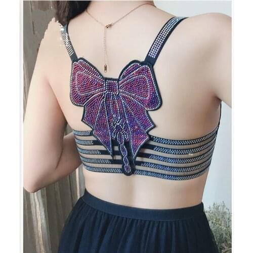 Sexy Women Gemstones Bra Lady Sexy Back Rhainstones Bra Women Bead Work Underwear Woman Bling Bling Camisole Tops